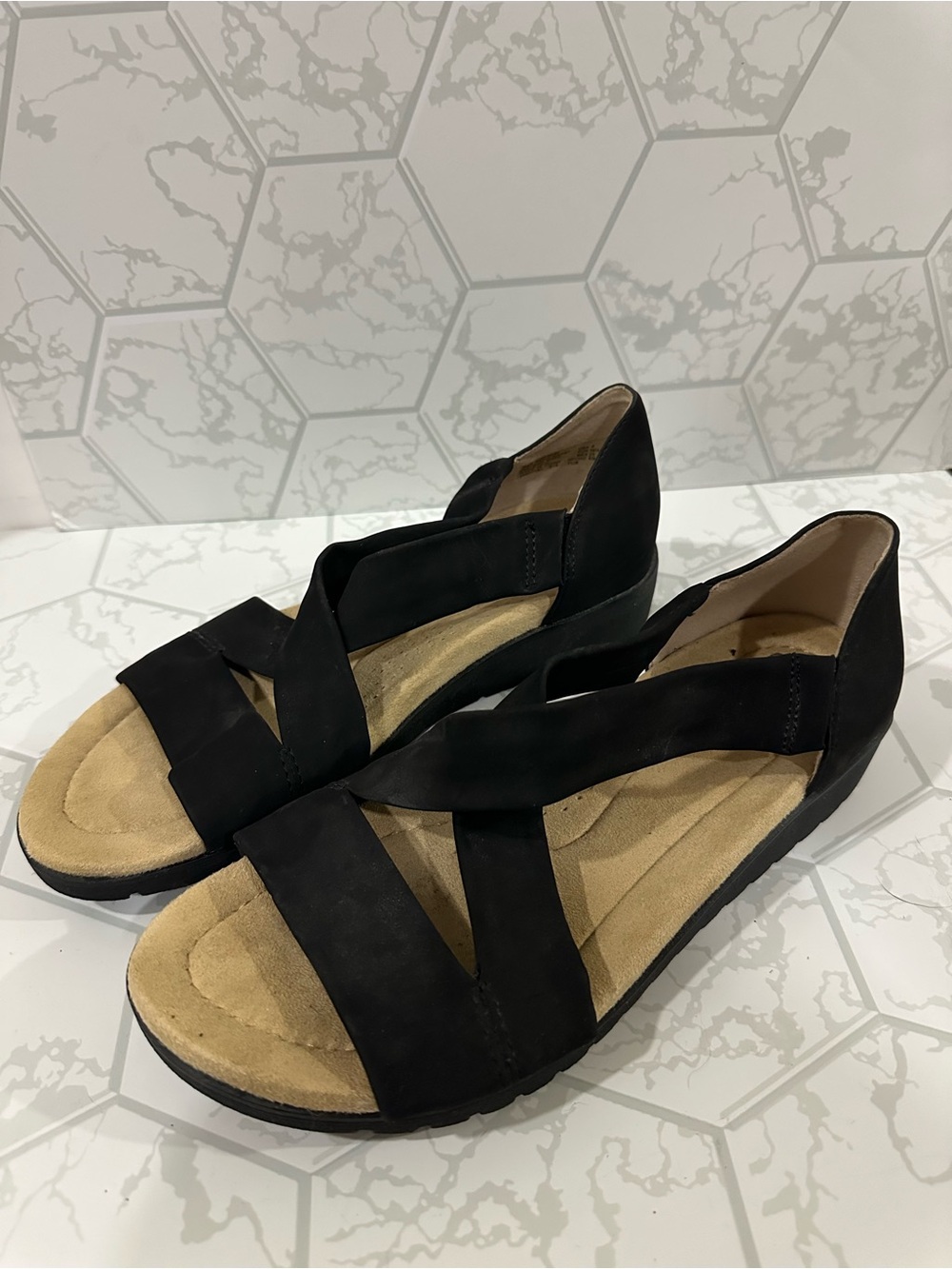 Earth Spirit Black Crisscross Wedge Sandals
